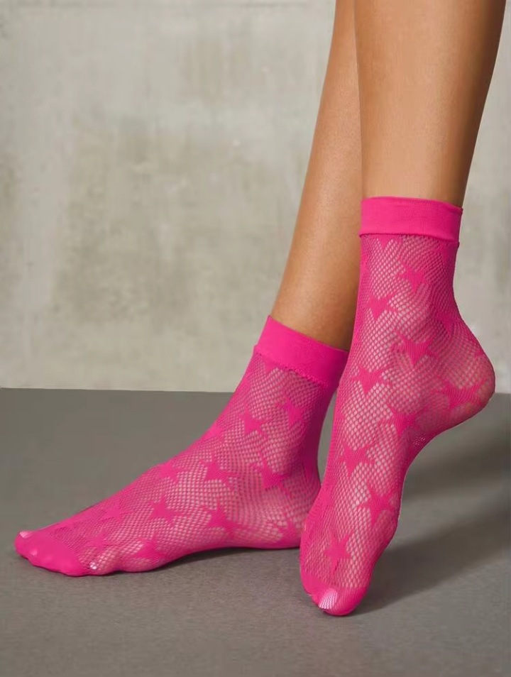 Women’s Hot Pink Sheer Mesh Ankle Socks with Star Pattern – Stretchy Casual Fashion Socks